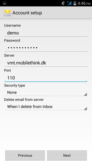 Enter Username and Incoming server address. Select Next
