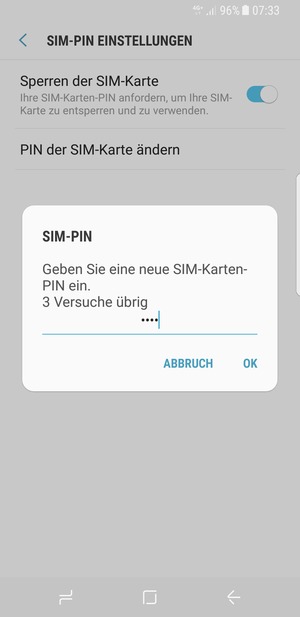 Geben Sie Ihre Neue SIM-PIN ein und wählen Sie OK