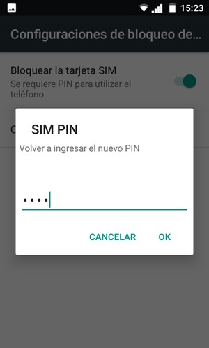 Confirme su nuevo PIN de tarjeta SIM y seleccione OK