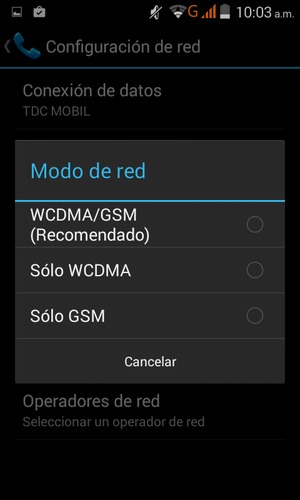 Seleccione Sólo GSM para habilitar 2G y WCDMA/GSM (Recomendado) para habilitar 3G
