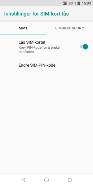 Velg SIM1 og Endre SIM-PIN-kode