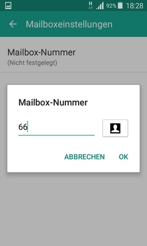 Geben Sie die Mailbox-Nummer ein und wählen Sie OK