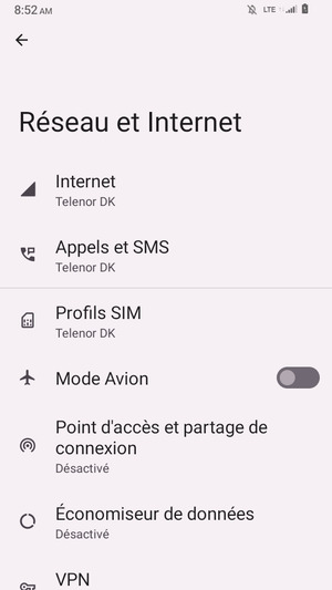 Sélectionnez Point d'accès et partage de connexion