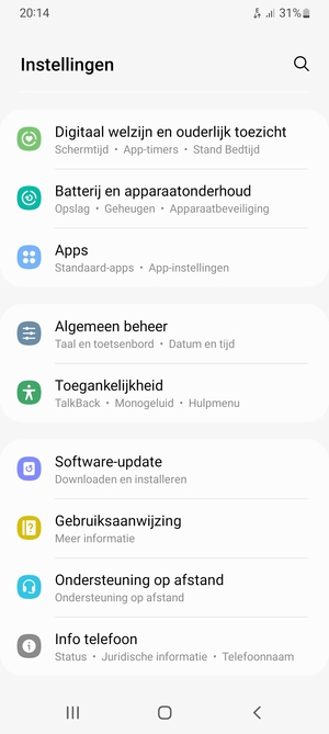 Scroll naar en selecteer Software-update