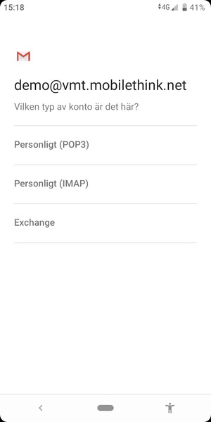 Välj Personligt (POP3) eller Personligt (IMAP)