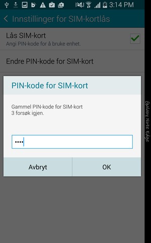 Skriv inn Gammel PIN-kode for SIM-kort og velg OK