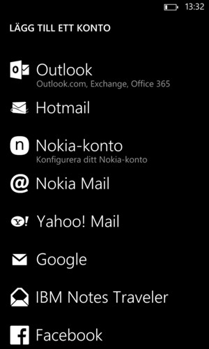 Välj Hotmail eller Google för Gmail