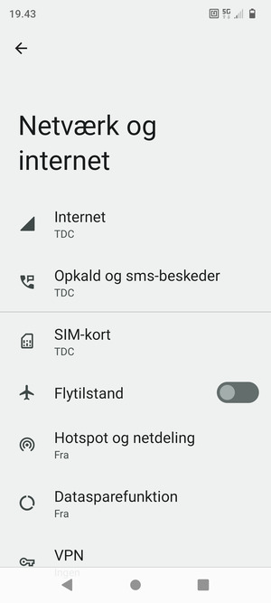 Vælg Hotspot og netdeling