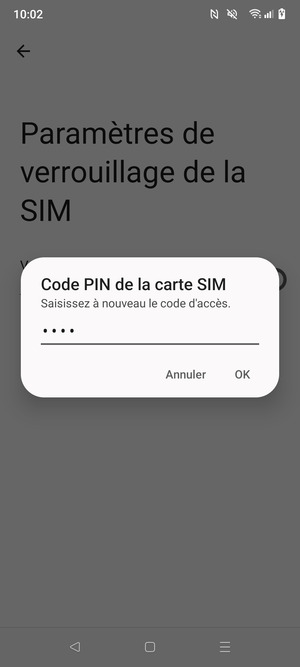 Veuillez confirmer votre nouveau code PIN et sélectionner OK