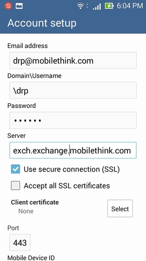 Enter Username and Exchange server address.