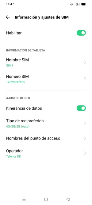 Activar o desactivar Itinerancia de datos