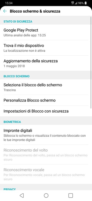 Seleziona Seleziona il blocco dello schermo