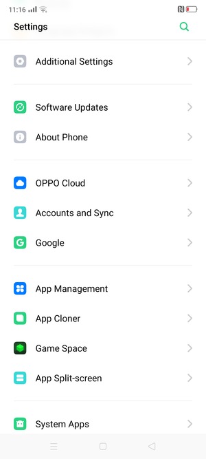 Scroll to and select Accounts and Sync