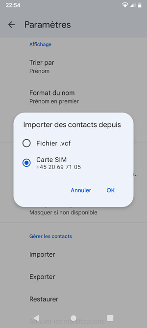 Sélectionnez Carte SIM et sélectionnez OK