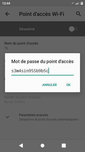 Saisissez un mot de passe de hotspot Wi-Fi d'au moins 8 caractères et sélectionnez OK