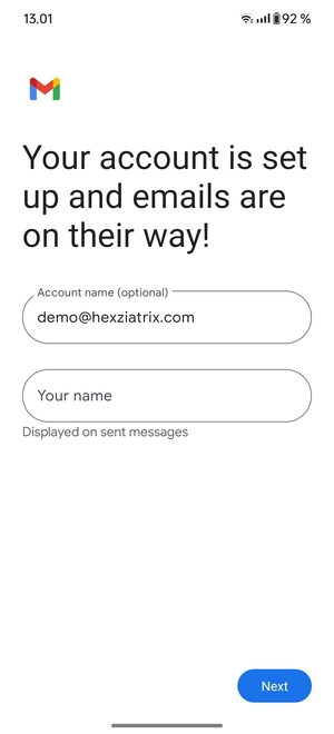 Give your account a name and enter your name. Select Next