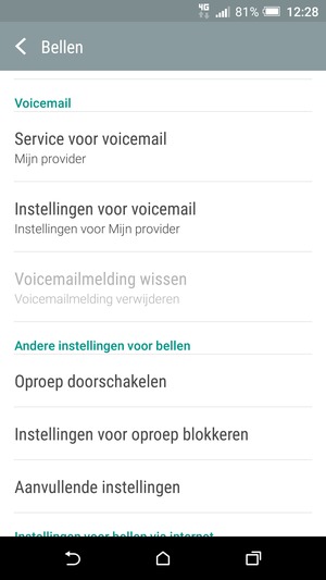 Scroll naar en selecteer Instellingen voor voicemail