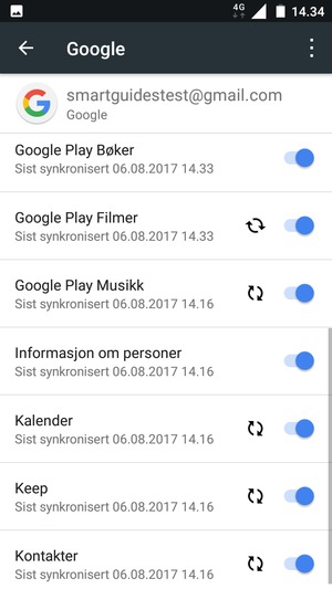 Din informasjon blir synkronisert