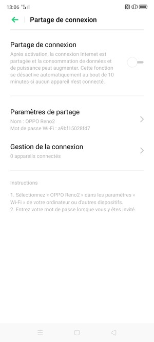 Activer le Partage de Connexion