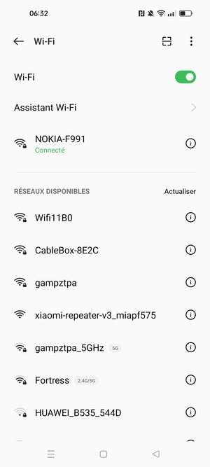 Vous êtes maintenant connecté au réseau Wi-Fi