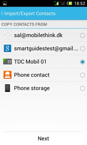 Select the SIM card and select Next