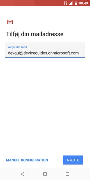 Indtast din e-mailadresse og vælg MANUEL KONFIGURATION