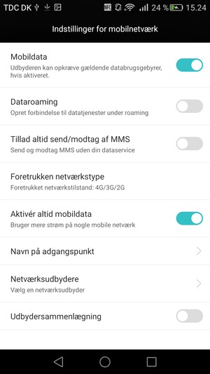 To change network if network problems occur,  select Netværksudbydere