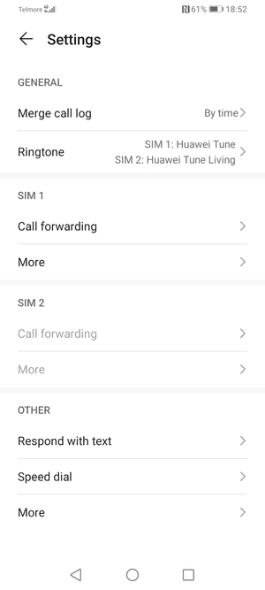 Scroll to SIM 1 or SIM 2 and select More