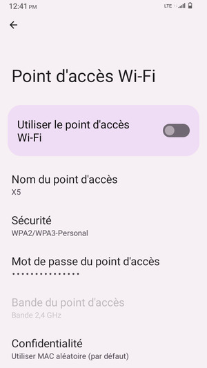 Sélectionnez Mot de passe du point d'accès