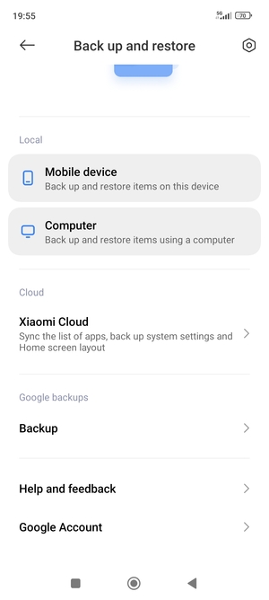 Scroll to and select Backup