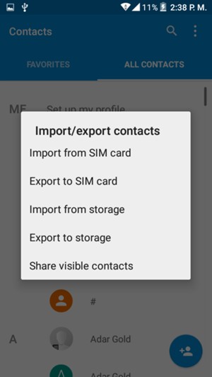Seleccione Import from SIM card