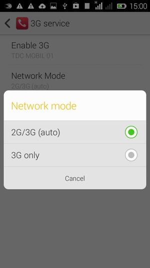 Select 2G/3G (auto) to enable 2G/3G and 3G only to enable 3G