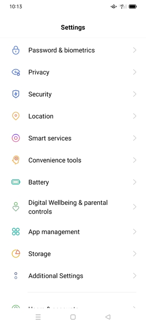 To activate your screen lock, go to the Settings menu and select Password & biometrics