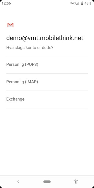 Velg Personlig (POP3) eller Personlig (IMAP)