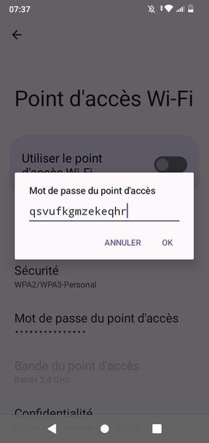 Saisissez un mot de passe de hotspot Wi-Fi d'au moins 8 caractères et sélectionnez OK