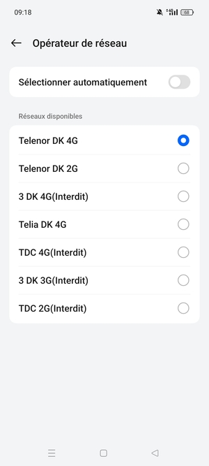 Sélectionnez un opérateur réseau dans la liste