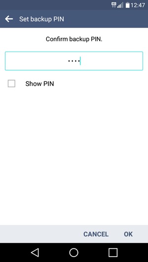 Confirm your backup PIN and select OK