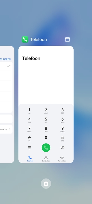 Selecteer het Verwijderen-pictogram om alle actieve apps te sluiten