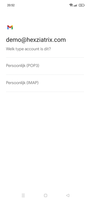 Selecteer Persoonlijk (POP3) of Persoonlijk (IMAP)