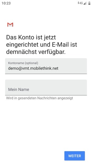 Geben Sie Ihrem Konto einen Namen und geben Sie Ihren Namen ein. Wählen Sie WEITER
