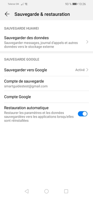 Sélectionnez Compte de sauvegarde