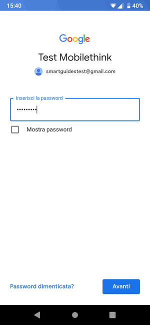Inserisci la tua password e seleziona Avanti