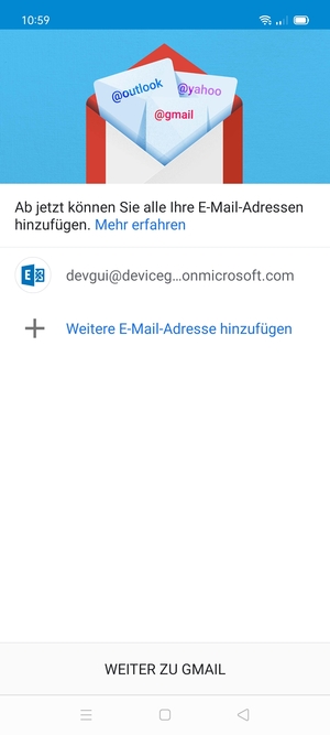 Wählen Sie WEITER ZU GMAIL