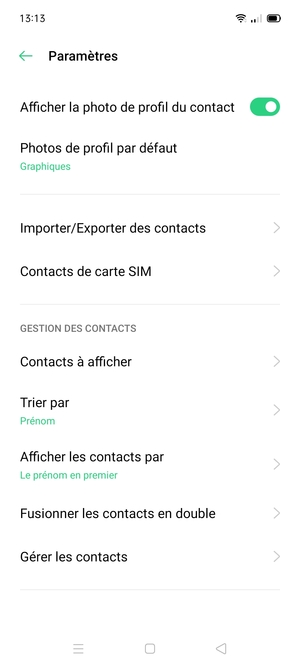 Sélectionnez Contacts de carte SIM