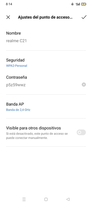 Introduzca una contraseña de punto de acceso Wi-Fi de al menos 8 caracteres y seleccione Aceptar