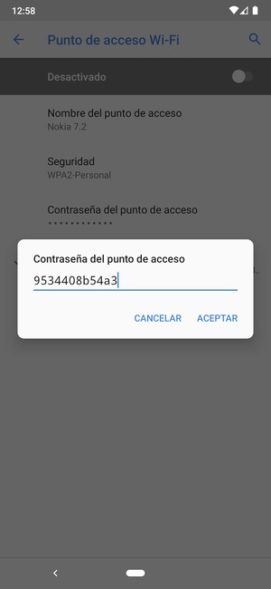 Introduzca una contraseña de punto de acceso Wi-Fi de al menos 8 caracteres y seleccione ACEPTAR