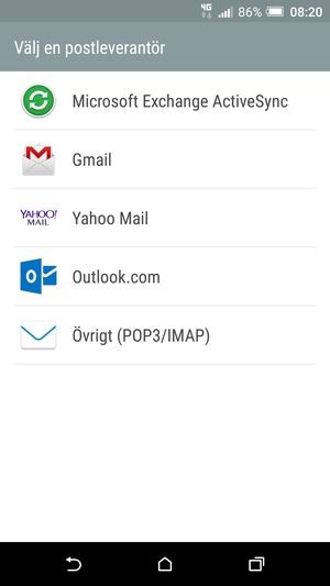 Välj Gmail eller Hotmail (Outlook.com)