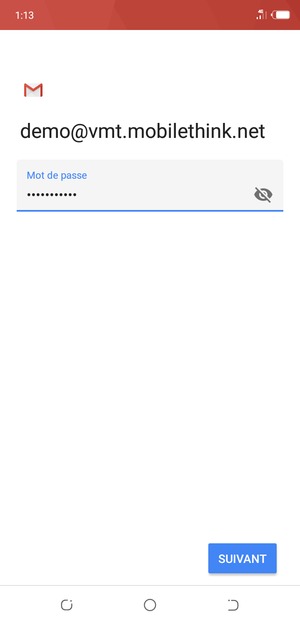 Saisissez votre mot de passe et sélectionnez SUIVANT