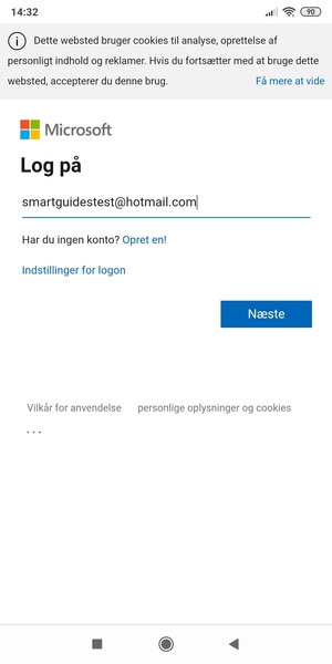 Indtast din Hotmail adresse og vælg Næste