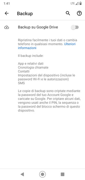 Attiva Backup su Google Drive
